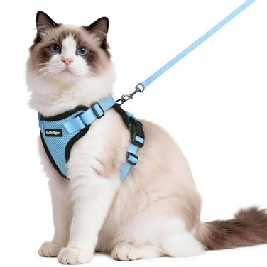 rabbitgoo Cat Harness and Leash for Walking Escape Proof Soft Adjustable Vest Harnesses for Cats Easy Control Breathable Reflective Strips Jacket Light BlueM