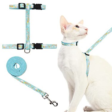 Bebudmedy Cat Harness and Leash Set Escape Proof Soft Nylon Adjustable Kitten Vest Harness for Walking Small Medium Large Cats Rainbow Pattern Medium