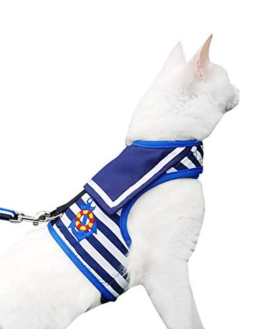 Yizhi Miaow Cat Harness and Leash for Walking Escape Proof Adjustable Cat Vest Harness Padded Stylish Cat Walking Jackets Sailor Suit Navy Extra Large