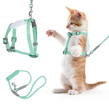 TIESOME Cat Harness and Leash Set Adjustable Gradient Kitten Harness Escape Proof Harness with Leash for Kitty Outdoor Walking Green