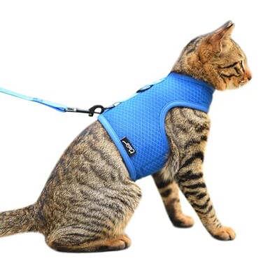YIZHI MIAOW Cat Harness and Leash for Walking Escape Proof Breathable Mesh Fabric Solid Blue Large Adjustable Cat Walking Jackets Padded Stylish Cat Vest