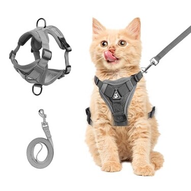Wanheart cat Chest Harness and Leash AntiEscape Adjustable Soft mesh cat Leash and Chest Harness Set for All Types of Cats cat Vests Grey 3366lb