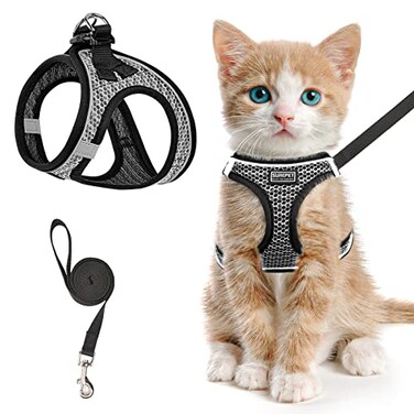 SALFSE Cat Harness and Leash for Walking Escape Proof Adjustable Kitten Vest Harness Reflective Soft Mesh Puppy Harness for Outdoor Comfort Fit Easy to Control Gray M