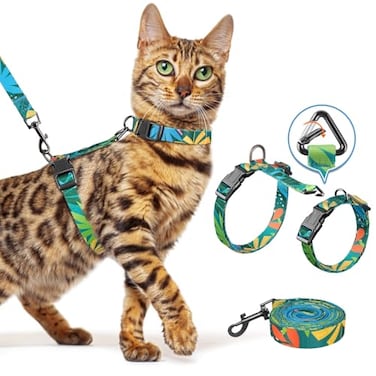 Halypet Cat Harness and Leash Set Escape Proof 3 in 1 Adjustable Lightweight Cat Harness Soft Comfortable Kitten Harness for Large Cats Safe Easy to Wear Hawaii Green Medium
