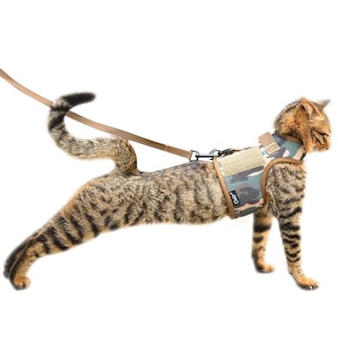 Yizhi Miaow Tactical Cat Harness and Leash for Walking Escape Proof Breathable Mesh Fabric Green Jungle Camo Large Adjustable Cat Walking Jackets Padded Stylish Cat Vest