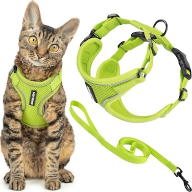 Best Pet Supplies Voyager EscapeProof Stepin Lock Cat Harness 5ft NeopreneHandle Leash Set AllWeather Mesh with Reflective Stitching for Small to Large Cats by Lime 327 XS