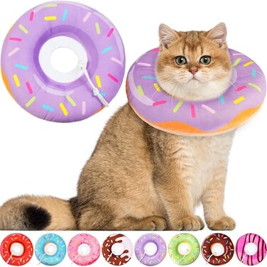 Hpetppy Cat Cone Collar Soft Cat Recovery Collar for Wound Healing Cute Donut Adjustable Kitten Cones to Stop Licking Comfortable Lightweight Neck Elizabethan Collars for Kittens After Surgery