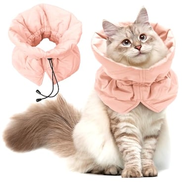 FACULX Cat Recovery Collar Soft Adjustable Cat Cone Alternative Lightweight Fasteners Collars for Cats Kittens Puppies After Stop Licking and Daily Use Orange Pink MNeck79138