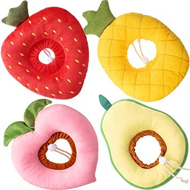 Weewooday 4 Pcs Adjustable Cat Cone Collar Soft Cat Recovery Collar Cute Kitten Fruits Shaped After Surgery Wound Elizabeth Padded Pet Neck Anti Bite Lick Dog Comfortable Smooth Texture