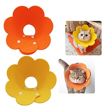 Lanyihome Adjustable Cat Recovery Collar Cute Flower Neck Cat Cones After Surgery Set of 2 Surgery Recovery Elizabethan Collars for Kitten and Cats S Size 2 pcs