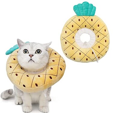 ANWA Adjustable Cat Cone Collar Soft Cute Cat Donut Collar After Surgery Kitten Recovery Cones to Stop Licking
