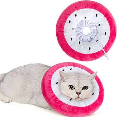 ANWA Adjustable Cat Cone Collar Soft Cute Cat Donut Collar After Surgery Kitten Recovery Cones to Stop Licking