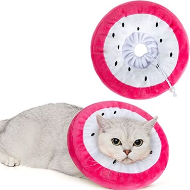 ANWA Adjustable Cat Cone Collar Soft Cute Cat Donut Collar After Surgery Kitten Recovery Cones to Stop Licking