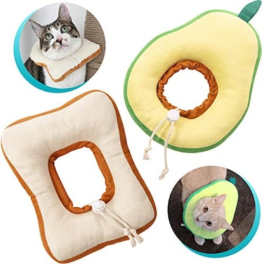 Frienda 2 Pieces Adjustable Cat Cone Cat Recovery Collar Kitten Cones After Surgery Pet Neck Strap Elizabethan Donut Toast Neck Cone Collar with Edge for Kitten