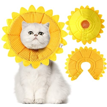 Sadnyy Sunflower Cat Recovery Cone Collar Soft Cotton Pet Cone Collar Adjustable Sunflower Elizabeth Postoperative Protection for Cats and DogsMedium