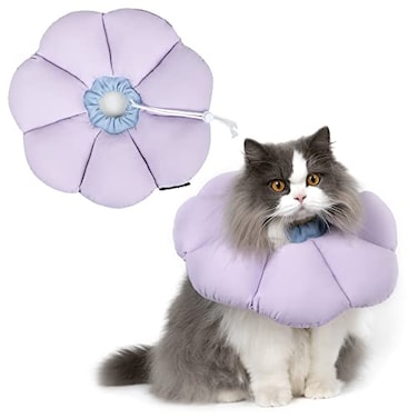 H HIDREAM Cat Cone CollarCute Waterproof Cat Recovery CollarAntiBite Lick Wound Healing Safety Elizabethan e Collar for CatsPurple Flower AllSeason Style