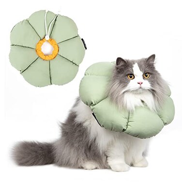H HIDREAM Cat Cone CollarCute Waterproof Cat Recovery CollarAntiBite Lick Wound Healing Safety Elizabethan e Collar for CatsGreen Flower AllSeason Style
