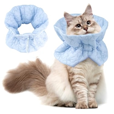 FACULX Cat Recovery Collar Soft Adjustable Cat Cone Alternative Lightweight Fasteners Collars for Cats Kittens Puppies After Stop Licking and Daily Use Light Blue MNeck 79138