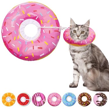 Seyezo Cat Cone Collar Soft Adjustable Cat Recovery Collars Kitten Cones to Stop Licking Cute Donut Neck Collar After Surgery Kitten Elizabethan Protective Cones After Spay Donut Pink Medium