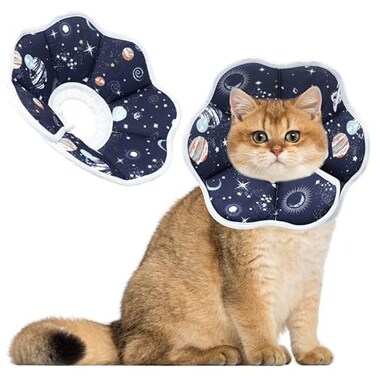 Maiiu Soft Adjustable Cat Cone Collar Comfortable Recovery Collar for Cats After Surgery Dark Blue Small
