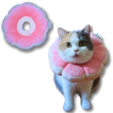 Pawcratean Adjustable Comfy Flower Style Elizabeth Collar for Cats Puppies Soft Recovery Cone Pet Protective Neck Collar Pink Small