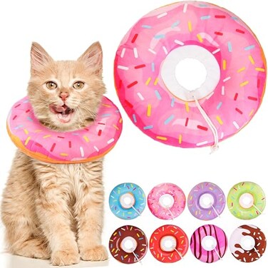 WONONE Cat Cone Collar Soft Adjustable Cat Recovery Collars Spay Cones to Stop Licking Cute Kittens Donut E Collar After Surgery AntiLick Wound Healing Elizabetan Collars for Kittens Pink Small