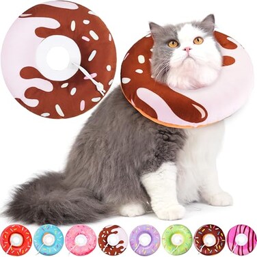 Hpetppy Cat Cone Collar Soft Cat Recovery Collar for Wound Healing Cute Donut Adjustable Kitten Cones to Stop Licking Comfortable Lightweight Neck Elizabethan Collars for Cats Kittens After Surgery