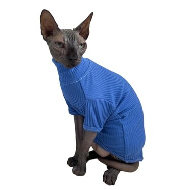 Kitipcoo Sphynx Cats Shirt Cat Turtleneck Cotton Sweater Pullover Kitten TShirts with Sleeves Cat Pajamas Jumpsuit for Sphynx Cornish Rex Devon Rex Peterbald Large Pack of 1 Deep Blue