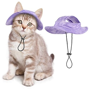 SETSBO CatDog Hat for Cats Only with Adjustable String Pet Hat Small Pet for Small and Medium Cats Birthday Party Costume Decoration Medium Purple