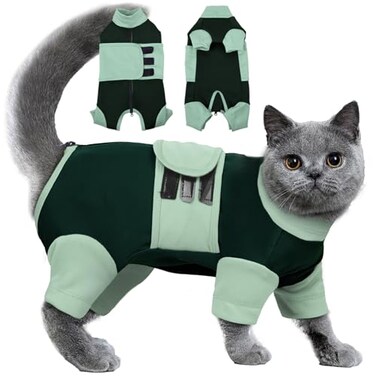 MORVIGIVE Cat Anxiety Relief Clothes Cat Calming Vest with Hook Loop Ideal for Loud Noises Fireworks Separation Travel Thunderstorms Reduce Anxiety Comfortable Wrap for Cats Green Medium