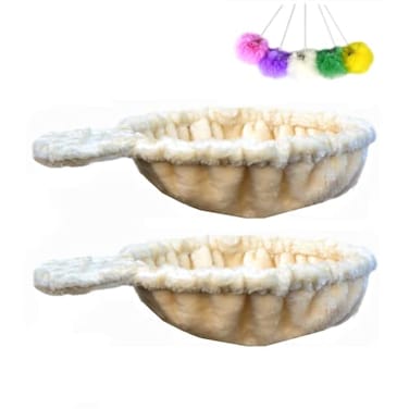 SHENGOCASE 2Pack 146 Large Beige Cat Tree Tower Replacement Basket Lounger Hammock Bed 5pcs Hanging Pompom Toys with Elastic Strings Cat Tree Accessories Hammock Attachment