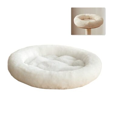 SHENGOCASE 14 Fluffy Faux Fur Cat Tree Tower Replacement Bed Cushion Pillow with Hook Tapes Round Donut Cuddler Cat Dog Bed for Desk Table