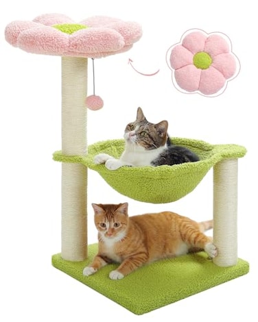 MUTTROS Flower Cat Tree 28 Cat Tower with Cozy Flower Perch Large Hammock for Indoor Small Cats Cute Cat Tree with Sisal Scratching Post and Fur Toy Ball for Kittens Pink