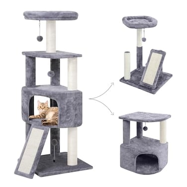 HUITREE 45in Cat Tree Tower with Big Condo for Indoor KittenCat Tower with Scratching PostScratching Board and Cat ToysMultiLevelSmall SpaceTransformer Cat Tree GreyNew
