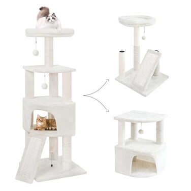 HUITREE 45in Cat Tree Tower with Big Condo for Indoor KittenCat Tower with Scratching PostScratching Board and Cat ToysMultiLevelSmall SpaceTransformer Cat Tree BeigeNew