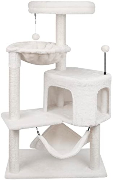 YUNIQUE 394 Cat Tree with Cat Condo and Big Hammock Beige