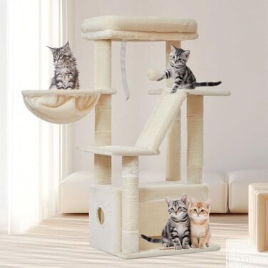 Taoqimiao Cat Tree385Inch Cat Tower for Indoor CatsSuitable for Kittens with Luxurious cat condo with Adjustable Baskets and Luxurious Perch Beige MS029SM