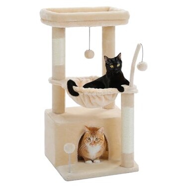 PEQULTI 4in1 Cat Tree 33 Cat Tower for Indoor Cats with Large Cat Condo Scratching Post for Cats with Deep Hammock Cozy Top Perch Beige