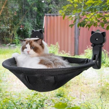 JUNSPOW Cat Window Perch Cordless Foldable Stable Cat Beds Breathable Cat Window Hammock for Overlooking Sunbathing and Climbing Maximum Hold Up to 40lb