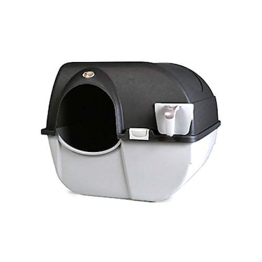 Omega Paw Self Cleaning Cat Litter Box Elite Roll N Clean Litter Box Regular Size for Kittens and Cats 10 lbs and Under Black Color ELRA151 with Integrated Litter Step and Chrome Accents
