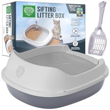 Small Pet Select Sifting Cat Litter Box with 5 Pee Pads and Litter Scoop Premium System for Cats and Other Small Animals Tidy and Easy to Clean with Drawer Scoop and Removable Tray