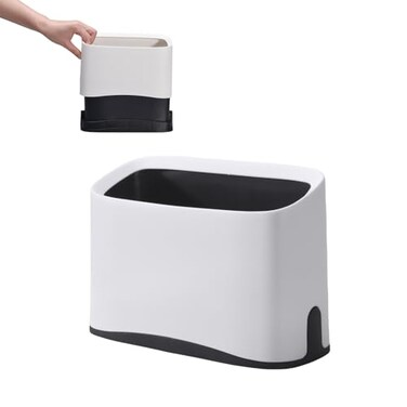 PETOCAT Cat Litter Scoop Holder Universal Scooper Storage Caddy for Most Kitty Poop Shovel Durable Removable Pet Pooper Stand for Plastic Metal Waste Scoops DoubleLayer Mini Desktop Trash Can L White