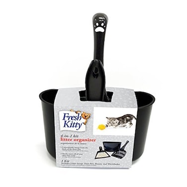 Fresh Kitty 4in1 Litter Box Organizer Cleanup Kit Cat Litter Box Cleaning Supplies Sweeper Dustpan Scooper Storage Caddy Black