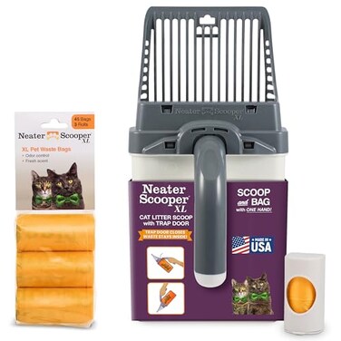 Neater Pet Brands Neater Scooper XL Cat Litter Scoop 60 Refill Bags ExtraLarge Capacity MessFree Cat Litter Scooper with Bag for Large Multiple Cats SpillProof Litter Box Scooper with Holder