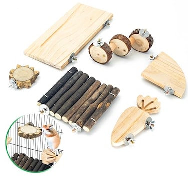 GNB PET Space Expanding Natural Wood Hamster Platform Set DIY Small Animal Playground Accessories for Hamster Cage Climbing Resting Toys with Adjustable Screws for Hamsters Chinchillas Gerbils