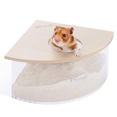 Niteangel Animal SandBath Box Acrylic Critters Sand Bath Shower Room Digging Sand Container for Hamsters Mice Lemming Gerbils or Other Small Pets Triangle Burlywood