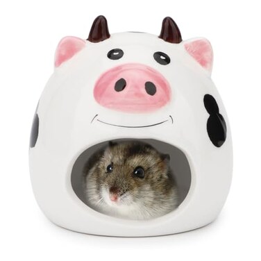 Hypeety Small Animal Hideout Ceramic House Critter Bath House Cave Mini Hut Cage for Dwarf Hamster White