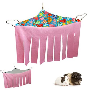 RIOUSSI Guinea Pig Hideout Hideaway Corner Fleece Toys Cage Accessories with Reversible Sides Pink Triangle