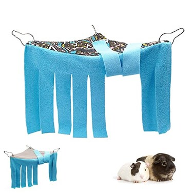 RIOUSSI Guinea Pig Hideout Hideaway Corner Fleece Toys Cage Accessories with Reversible Sides Blue Triangle