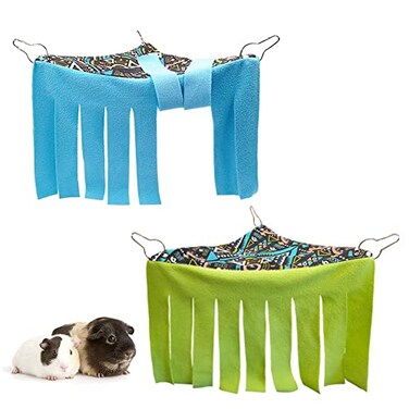 RIOUSSI Guinea Pig Hideout Hideaway Corner Fleece Toys Cage Accessories with Reversible Sides GreenBlue Triangle